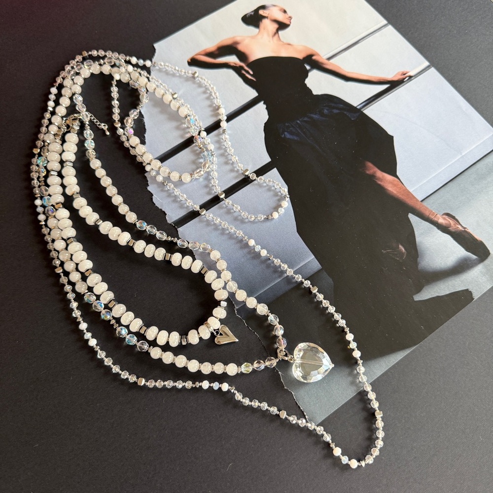 White Jade and Silver Beaded Necklace Set